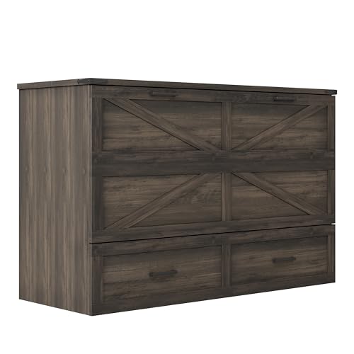 Bellemave Queen Murphy Bed, Cabinet Bed with Charging Station and Storage, Farmhouse Murphy Cabinet with Foldable Panel, Noisy Free