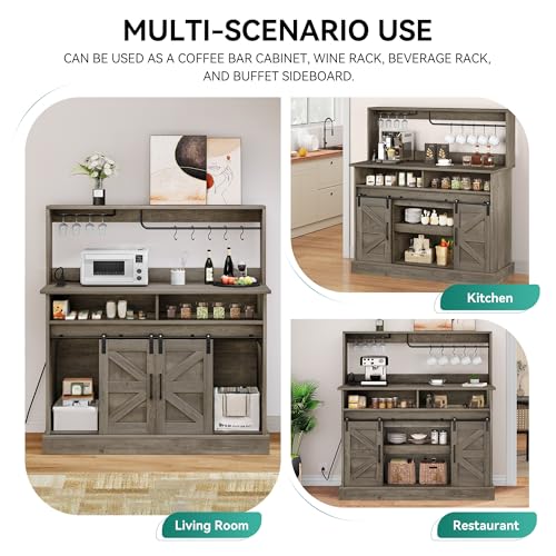 YITAHOME 47" Coffee Bar with Goblet Holder & Power Outlet, Buffet Cabinets with Storage