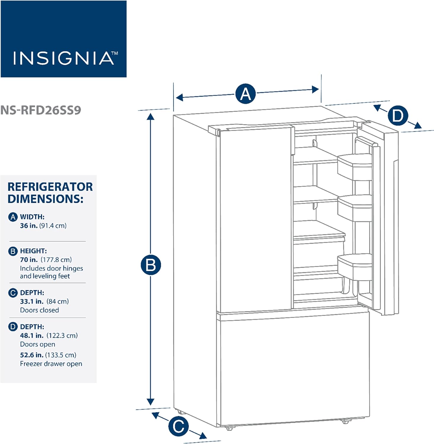 INSIGNIA™ - 26.6 Cu. Ft. French Door Refrigerator
