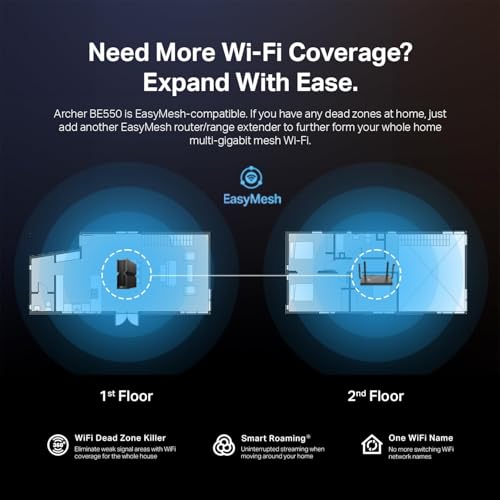 TP-Link Tri-Band BE9300 WiFi 7 Router (Archer BE550) - 6-Stream, Full 2.5G Ports w/ 6 Internal Antennas, Up to 2,000 Sq Ft