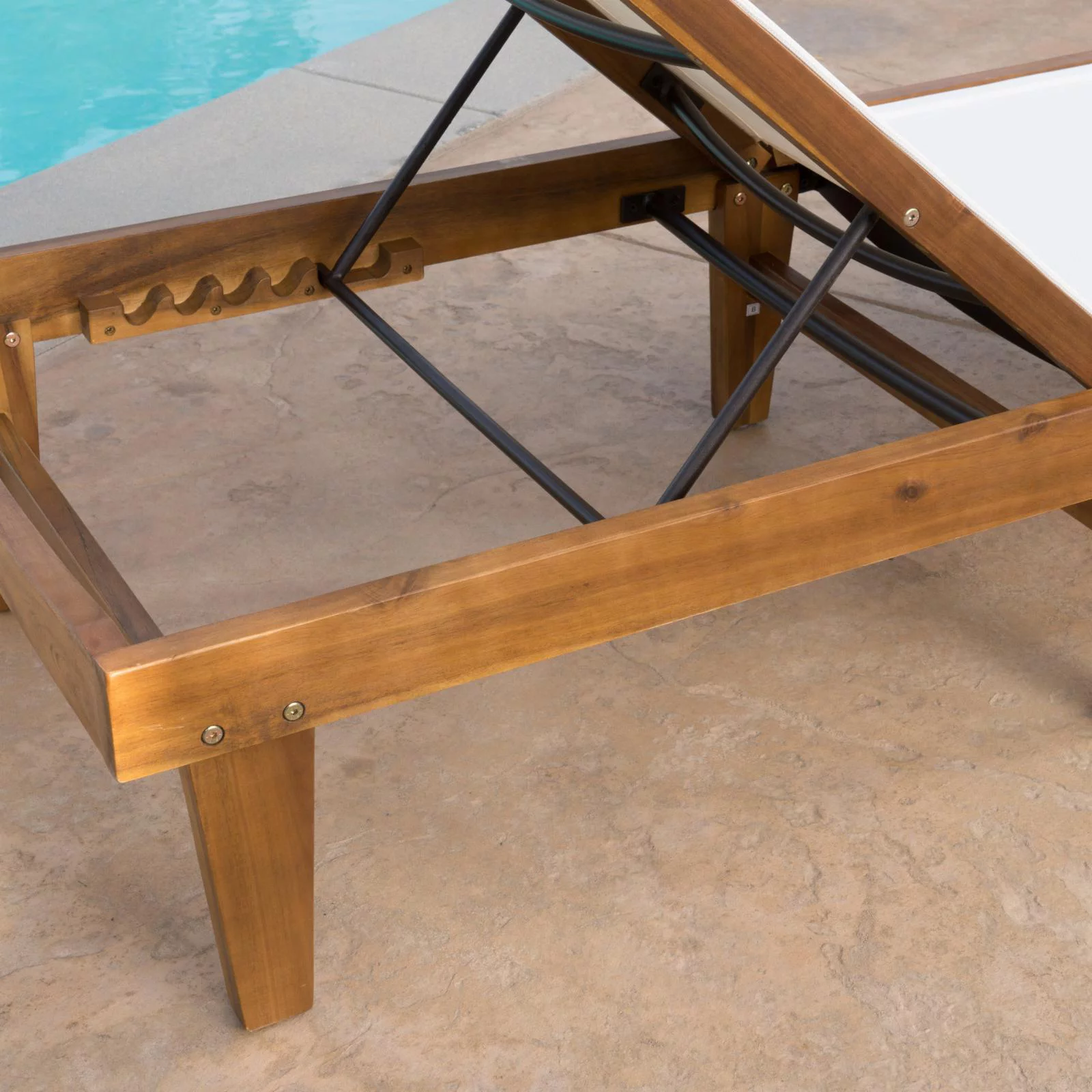 Azara Outdoor Acacia Wood and Mesh Chaise Lounge - Teak and White