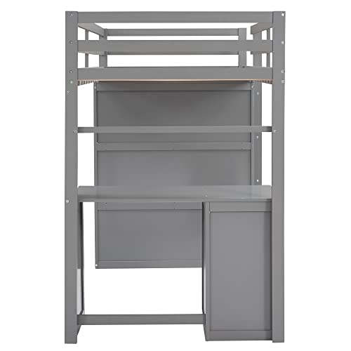 Harper & Bright Designs Full Size Loft Bed with Desk and Wardrobe, Solid Wood Loft Bed Frame with Storage Drawers, for Kids Teens Adults (White)