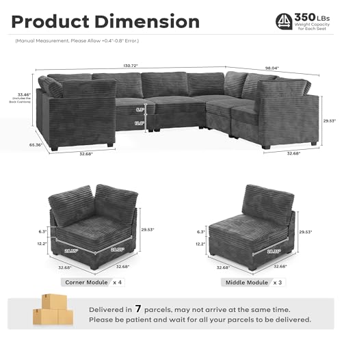ovios 130.7" Modular Sectional Sofa Couch, U-Shaped Cloud Couches with 2 Ottomans Chaise