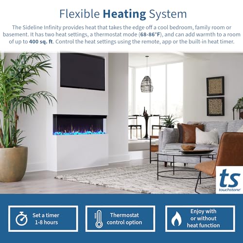 Touchstone Sideline Infinity 3-Sided Smart 72-inch WiFi-Enabled Electric Fireplace - 80051 - Built-in - 60 Color Combinations
