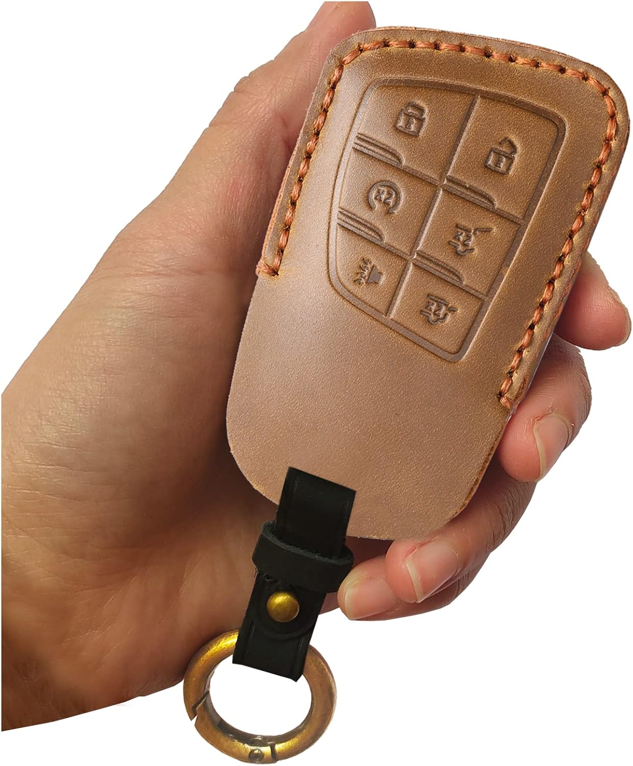 2021 Chevy Key Fob Cover(6 buttons), Genuine Leather Key Fob Case protector for 2021 2022 Yukon Chevy Suburban Tahoe Keyless