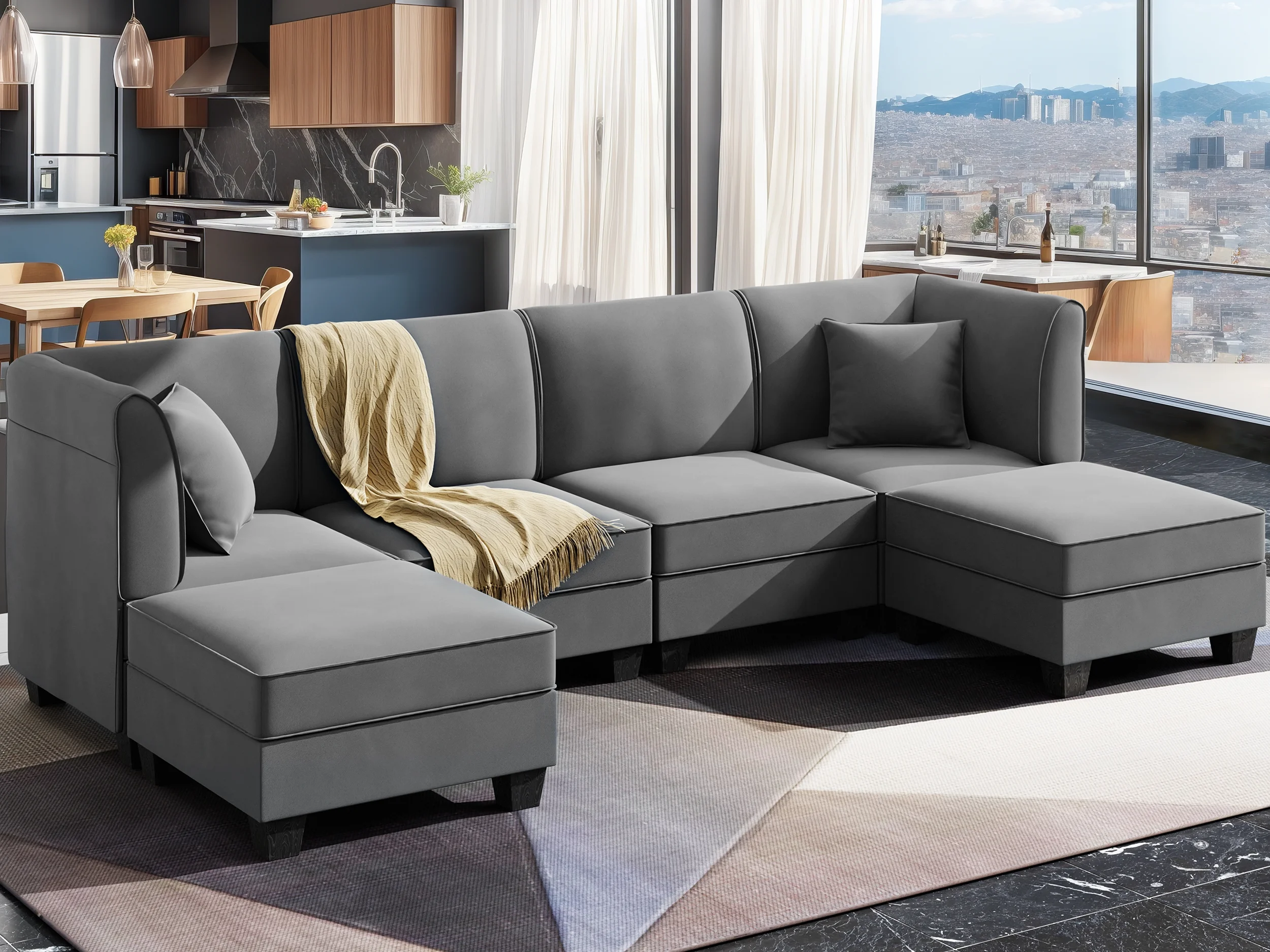 Walsunny Modular Sectional Sofa with Reversible Chaise, U-Shape Convertible Sectional Walsunny Couch with 6 Seats