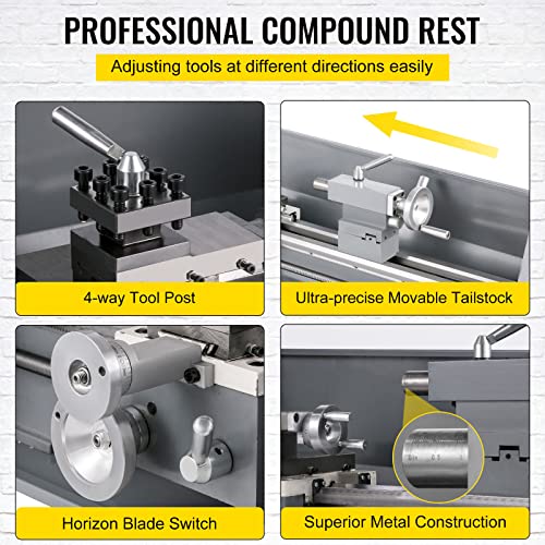 VEVOR Metal Lathe 8.7 x 29.5 Inch/220 x 750MM Mini Metal Lathe 1.1KW Infinitely Variable Speed Mini Lathe Machine LED Screen for Counter Face Turning