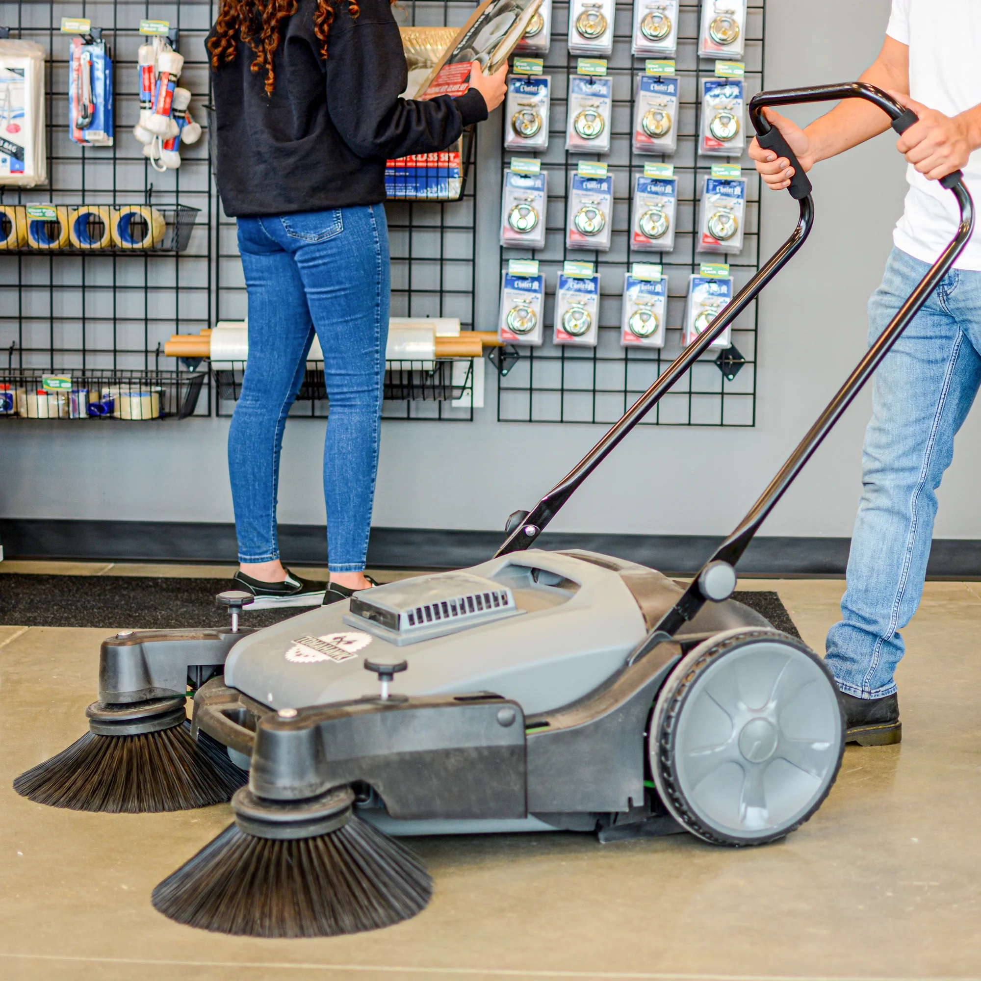 Tomahawk Power TOS38 38" Walk Behind Push Sweeper w/ Triple Power Side Brooms