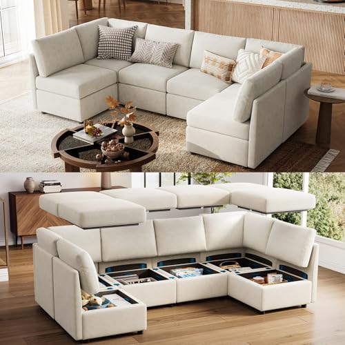 LINSY HOME Modular Sectional Sofa, Convertible U Shaped Sofa Couch with Storage, Memory Foam, Modular Sectionals with Ottomans