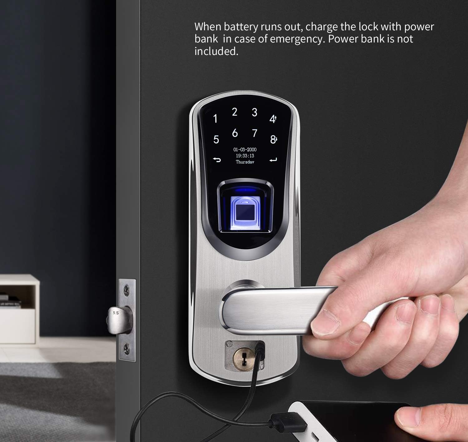 WeJupit V8 Fingerprint Keyless Entry Smart Door Lock Stainless Steel Touchscreen with Electronic Keypads, Spare Key, Two-Factor Authentication