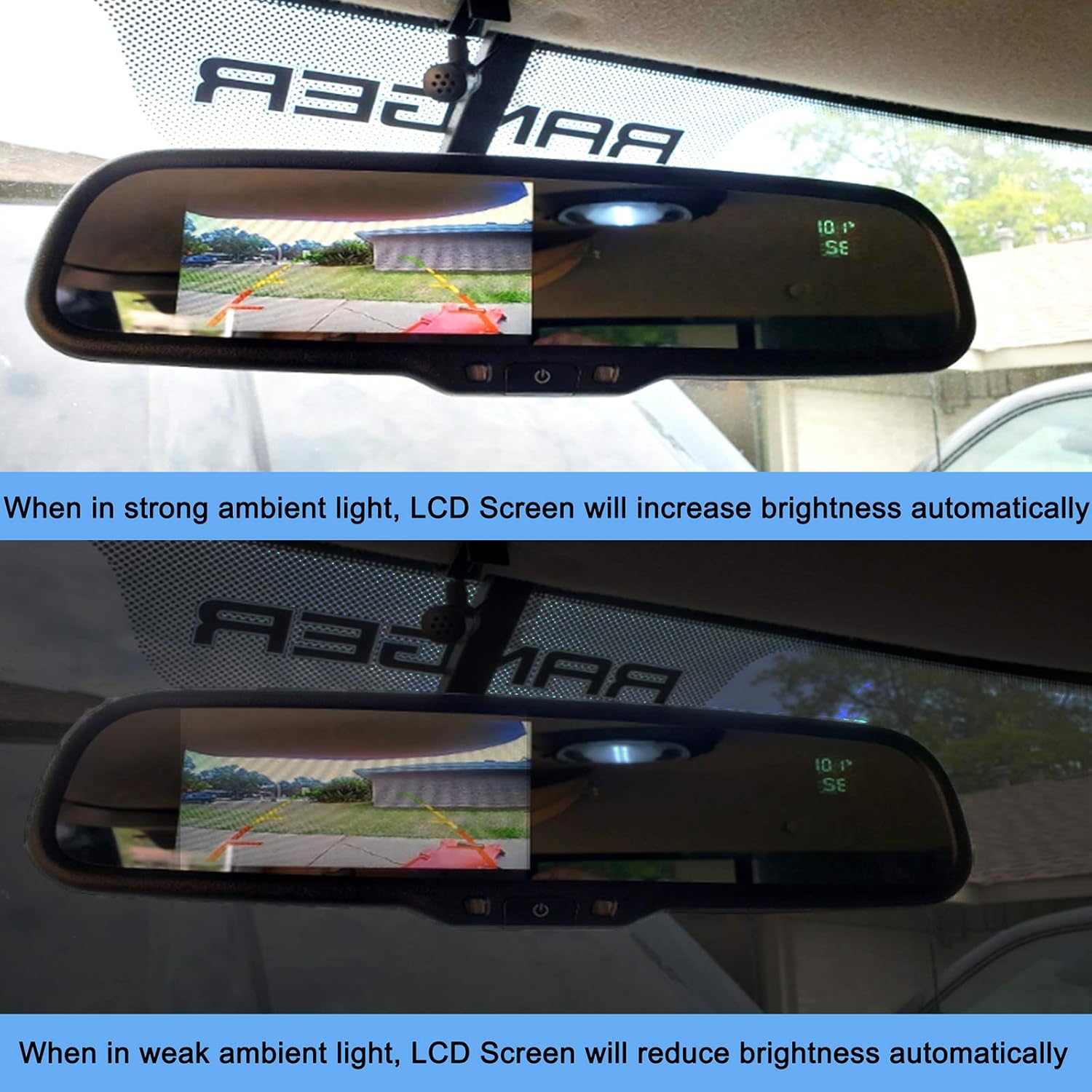 for Toyota Tacoma 2005-2014 Tailgate Handle Backup Reverse Camera & 4.3" Rear View Interior Auto Adjusting Brightness LCD Mirror Monitor Replacement