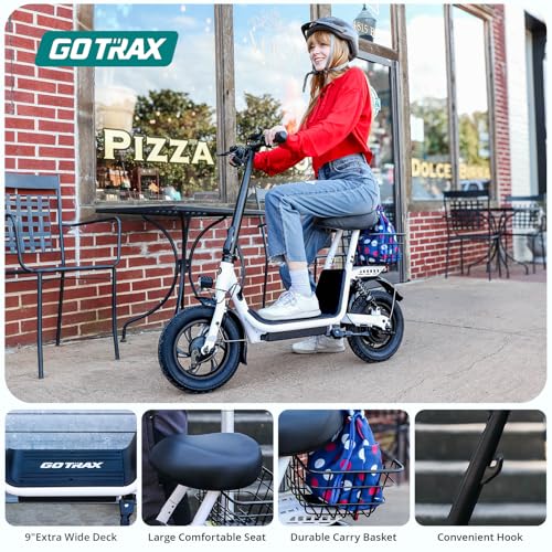 Gotrax A5 Electric Scooter w/Seat for 13+, 12" Pneumatic Tire, Max 15.5 Miles &15.5 Mph Power by 400W Motor, Dual Rear Shock Absorber &Dual Brake