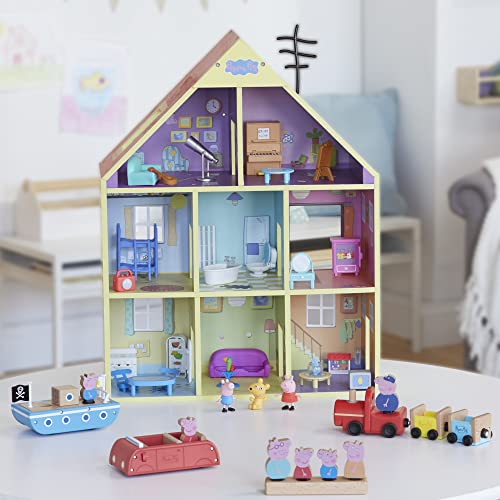 Peppa Pig Wooden Deluxe Playhouse, 8 Rooms, Includes 2 Fun Figures and 29 Accessories, Made of Responsibly Sourced Wood