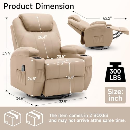 Recliner Chair, Rocking Chair with Massage and Heat, 360° Swivel Recliner Chairs for Adults