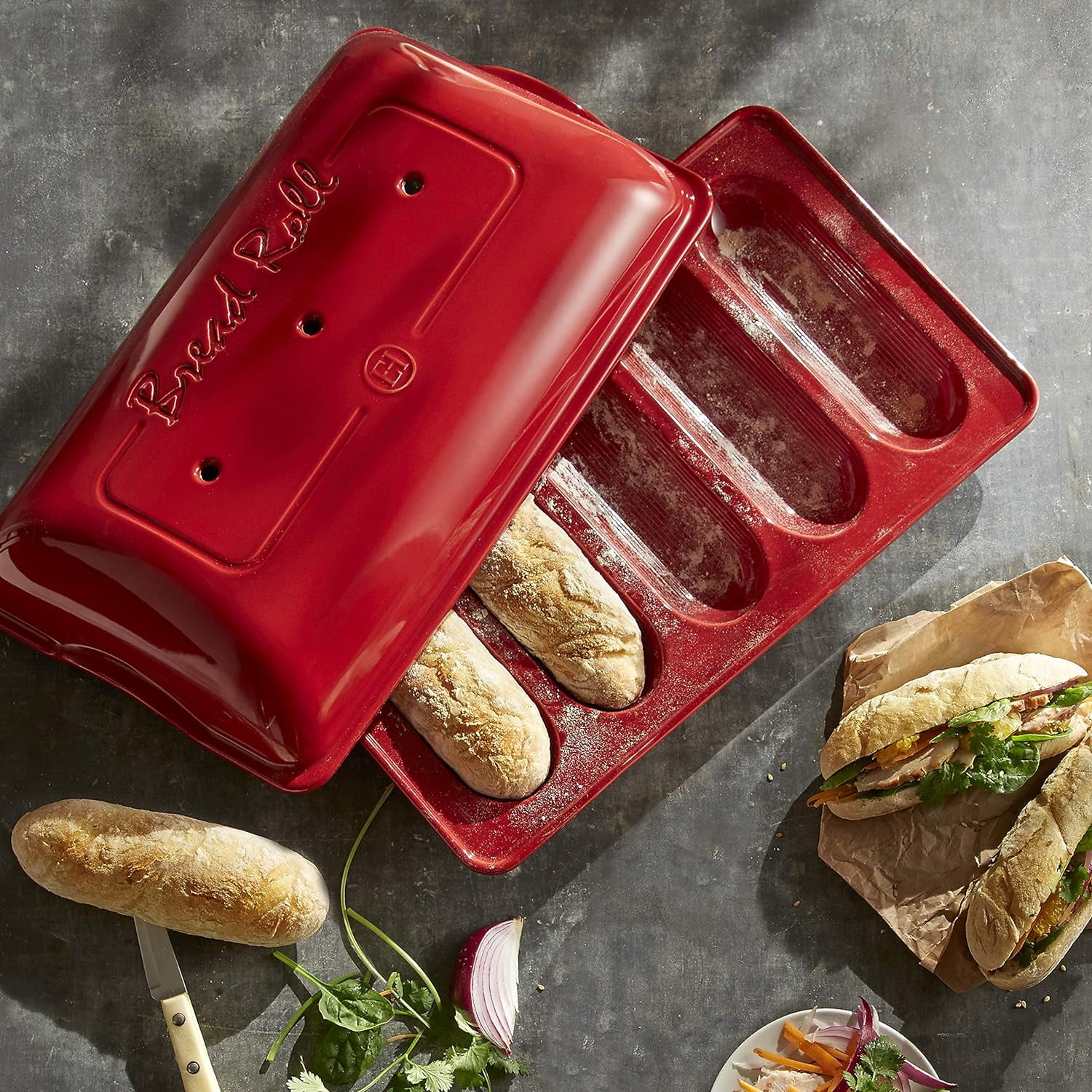 Mini Baguettes Baker, 5 Loaves, Burgundy