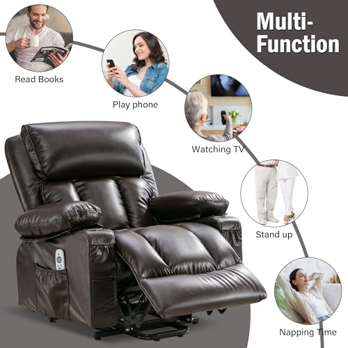FLEXISPOT XL31 Power Lift Recliner Chair for Elderly, Electric Lift Chair with Massage & Heat, PU Leather Reclining Sofa w/Cup Holders