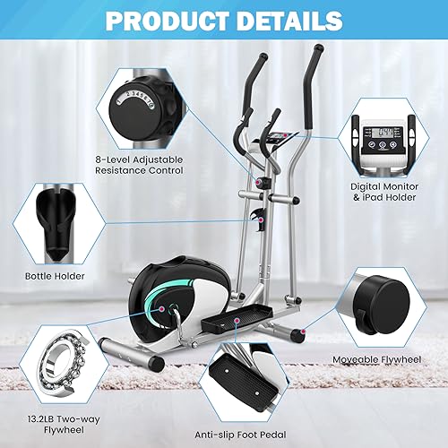 Elliptical Exercise Machine, Dripex Magnetic Elliptical Machine for Home, Hyper-Quiet Elliptical Training Machines w/ 6KG Flywheel