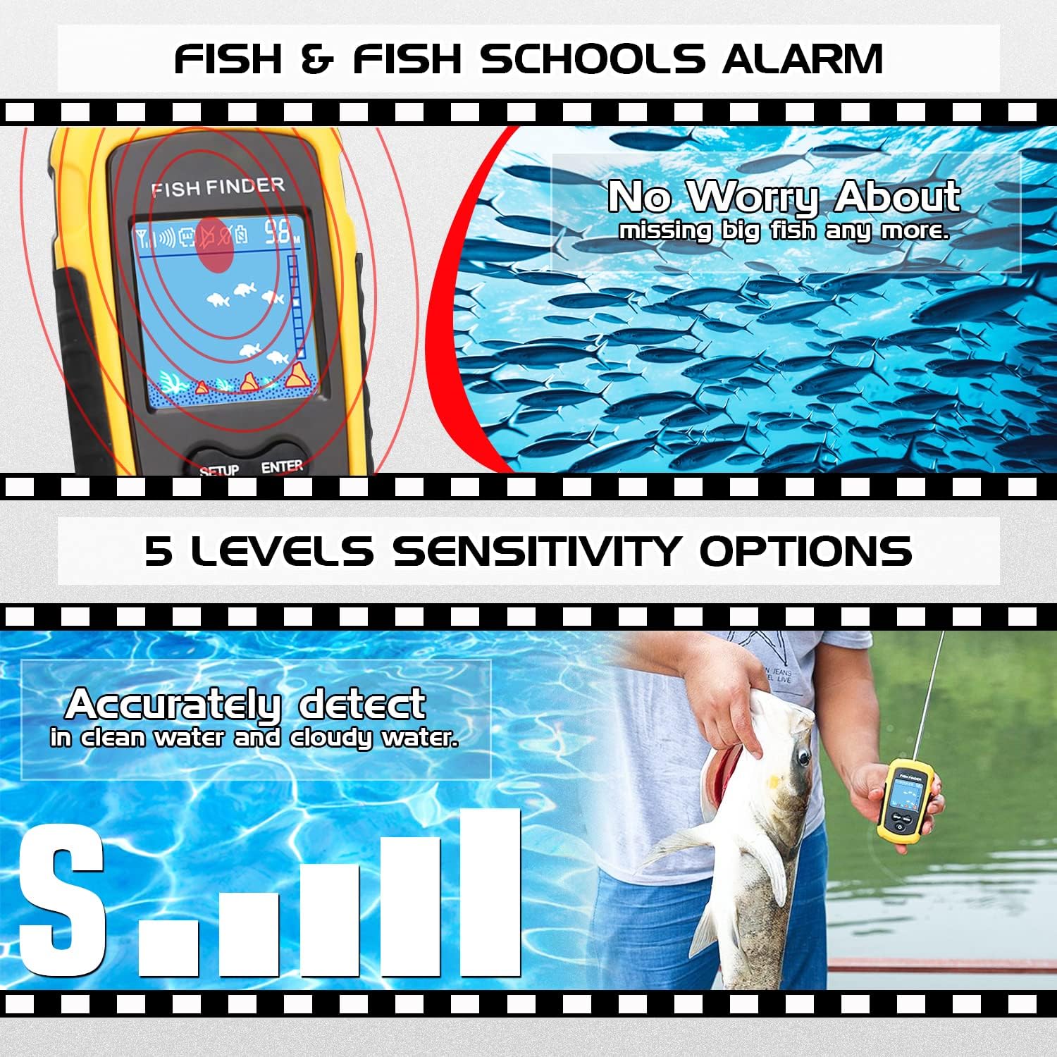 Atibin Castable Kayak Depth Finder Fishing Wireless Portable Fishing Finder Transducer Canoe Shore Fish Finder Sonar Detector Handheld Lake Sea Pack