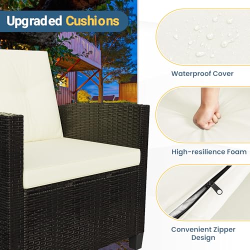 Wisteria Lane 4 Piece Outdoor Patio Furniture Sets, Wicker Conversation Set for Porch Deck, Gray Rattan Sofa Chair with Cushion