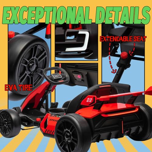KerryYoo K61 Go Kart Electric Drift Kart Car with Length Adjustable Seat, 24V Outdoor Ride on Toy with 4 Speed Mode