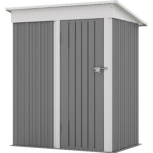 Patiowell 5x3 FT Outdoor Storage Shed, Tool Shed with Sloping Roof and Lockable Door, Metal Shed for Backyard Garden Patio Lawn, Brown