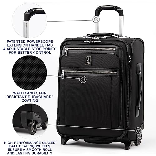 Travelpro Platinum Elite Softside Expandable Carry on Luggage, 2 Wheel Upright Suitcase, USB Port, Men and Women, International, Shadow Black