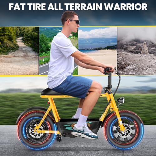 Caroma Peak 500W/800W/1200W Electric Scooter with Seat, 16 * 3" Fat Tire Ebike for All-Terrain, Max 15/25/30 Miles Ranges&20MPH