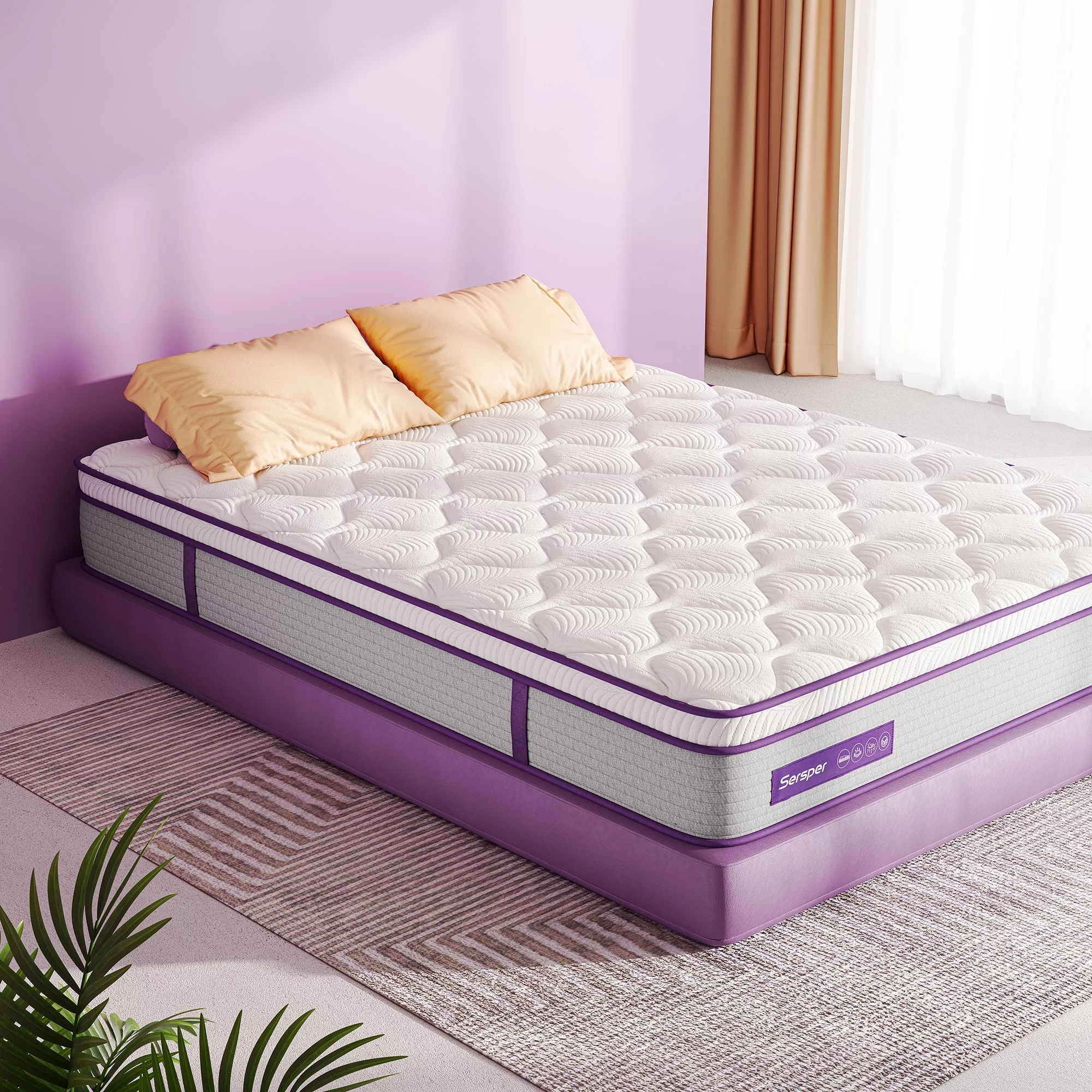 Sersper Queen Size Hybrid Mattress, 10 inch Memory Foam Euro Top Mattress, 5-Zone Support for Back Pain, Medium Firm
