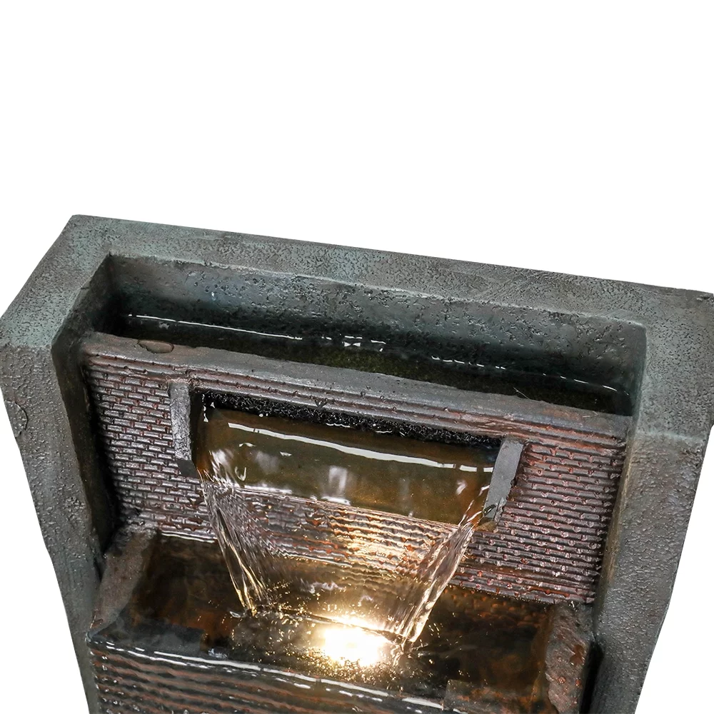 Willwolf Water Fountain Outdoor 39.3” H Fountain Modern Floor-Standing Waterfall Fountain with Led Lights Water Fountains Indoor for Office, House