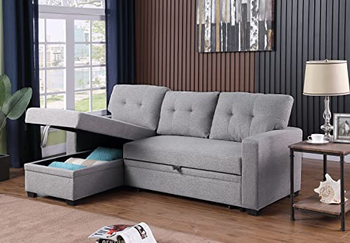 Devion Furniture Regis 4-in-1 Convertible L Shaped Couch with Pull Out Bed and Storage, Sectional Sleeper Sofa with Reversible Chaise for Living Room