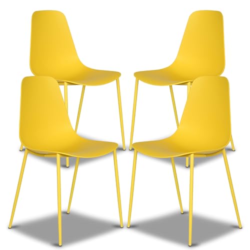 POLY & BARK Isla Modern Kitchen Chairs Set of 4 - Plastic Dining Chair with Metal Legs