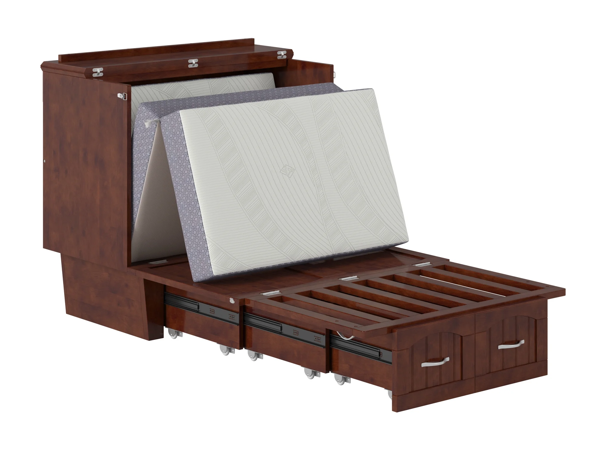 AFI Sydney Twin Solid Wood Murphy Bed Chest with Mattress, Drawer & Charger, Walnut