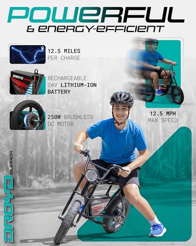 Droyd Blipper Electric Bike for Kids 13+, 250W Electric Mini Bike, 24V Lithium-Ion Battery w/Max Speed 12.5 Mph, Up to 12.5 Miles Range