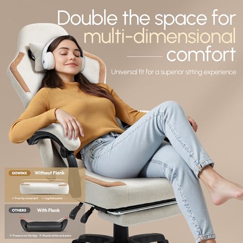 Dowinx Fabric Gaming Chair with Pocket Spring Cushion,Breathable Computer Chair with Massage Lumbar Support and Footrest