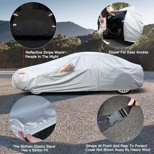 Kayme 6 Layers Car Cover Waterproof All Weather for Automobiles, Outdoor Full Cover Rain Sun UV Protection with Zipper Cotton