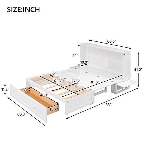 Queen Size Murphy Bed Wall Beds with Storage Shelves,Hide Away Bed Frame Easily Folds into Wood Cabinet,W/Mattress Holder,for Small Space,Guest Room