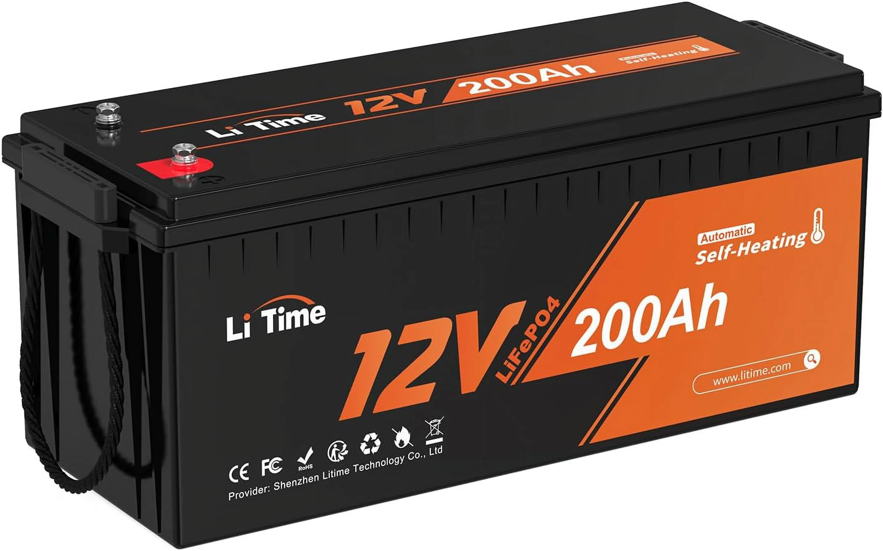 LiTime 12V 200Ah Lithium Battery Self-Heating Low Temperature Charging (-4°F) LiFePO4 Battery 2560Wh Usable Energy Built-in 100A BMS 4000-15000 Deep