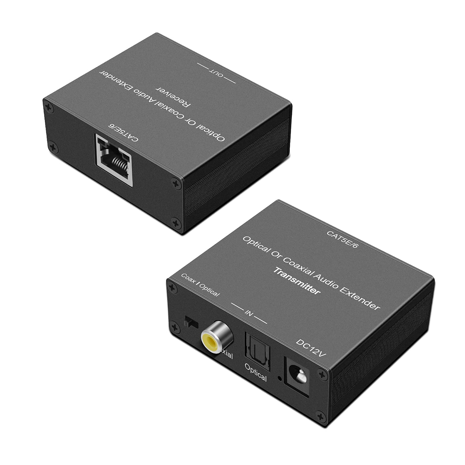 Optical/Coaxial Digital Audio Extender Over Single Cat5E/6 Cable (PoC) up to 990'(300m) Optical Audio Converter for DD Digital,DTS 5.1,DTS-HD and More
