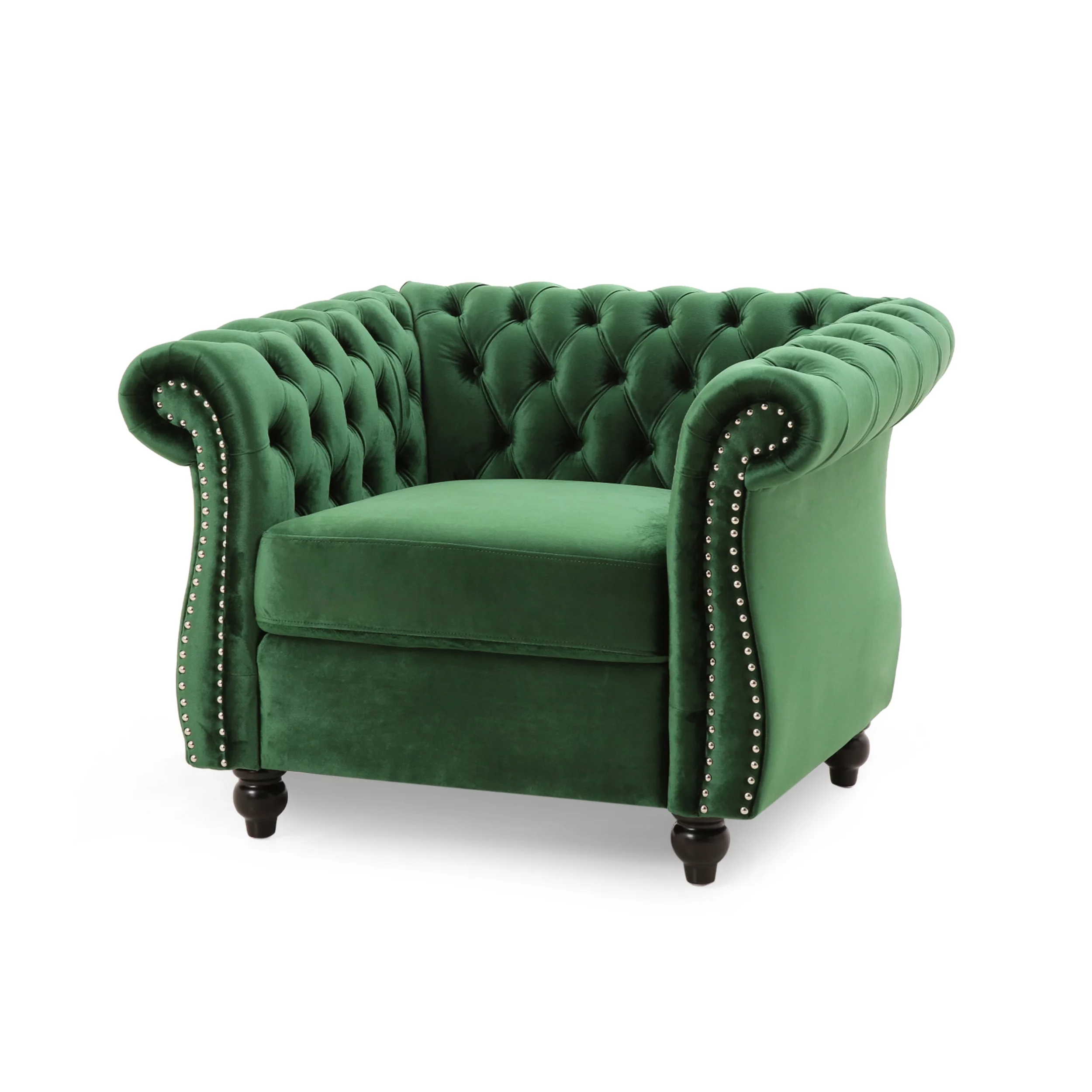 Noble House Millie Chesterfield Velvet Club Chair, Green - Radiant Selections