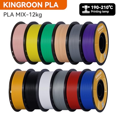 Kingroon PLA 3D Printer Filament, 12Rolls, Dimensional Accuracy +/- 0.03 mm, 12kg Spool(26.4lbs)