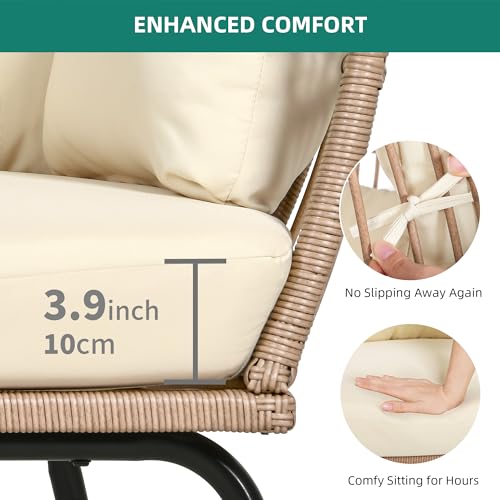 DWVO Rattan Egg Chair with Ottoman, Indoor Outdoor Egg Shape Wicker Chair for Patio, Backyard, Living Room, Basket Chair w/Footrest, 5 Cushions