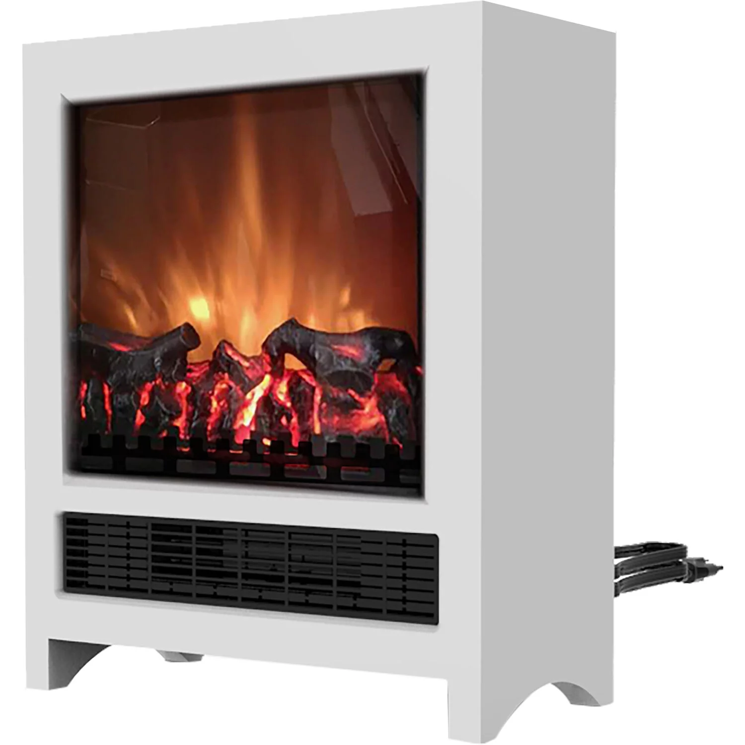 Cambridge Electric Fireplace 15" Freestanding Portable Space Heater, Realistic Log Flame Effect, 1350W, CSA Approved Safety , White
