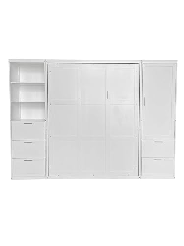 Queen Size Murphy Bed with Desk & Charging Station,Wall Bed Frame Folding into Cabinet Design w/LED & Storage Shelf for Small Space,Bedroom