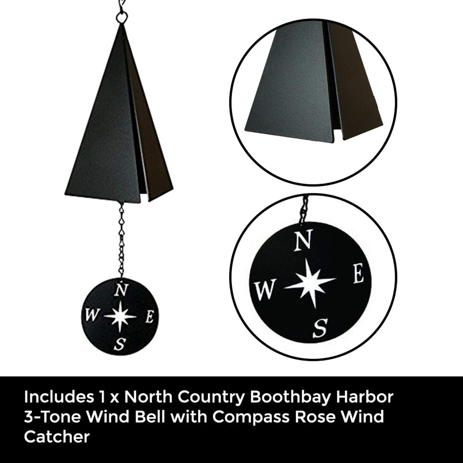 North Country Boothbay Harbor 3-Tone Wind Bell Chimes with Compass Rose &mdash; Unique Outdoor Wind Chime Catcher &mdash