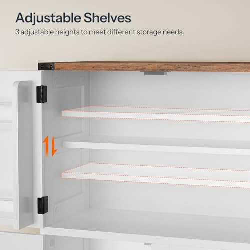HOOBRO Bathroom Storage Cabinet, Farmhouse Freestanding Floor Cabinet with 2 Extra Hidden Storage Doors, Adjustable Shelves, Large Capacity