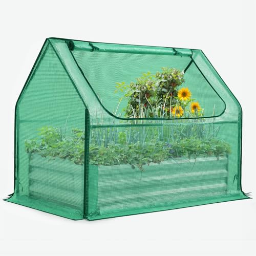 Quictent Raised Garden Bed Galvanized Raised Beds for Gardening Vegetables with Cover 8x4x1 ft Metal Planter Box Outdoor Use (Clear)