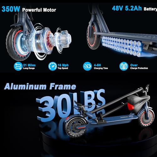 Electric Scooter for Adults with Seat, Folding Commuter E Scooter with 350W Motor, 19MPH Speed, 21 Miles Long Range, Dual Brakes, App Control