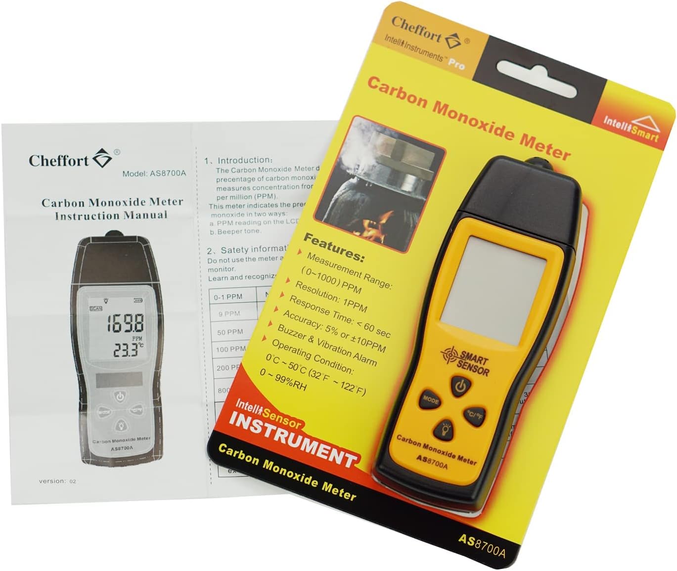 Handheld Carbon Monoxide Meter, Portable CO Gas Detector, Gas Tester with 0～1000ppm Range, 1PPM Resolution(Battery NOT Included)