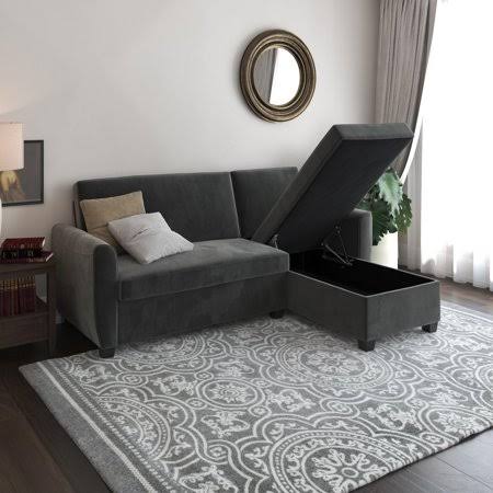 DHP Collin Functional Sectional Sofa Bed with Extra Storage Space, Twin, Grey Velvet