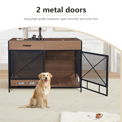 Aoowow Large Double Dog Crate Furniture 72.4" Indoor Dog Kennel with Sliding Barn Door and Divider